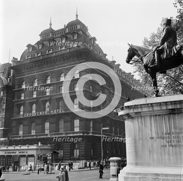 Grosvenor Hotel and statue of Marshall Foch, London, 1960-1972. Artist: John Gay