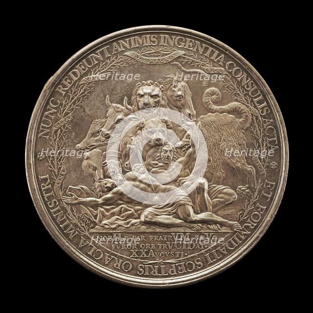 Ten-Headed Monster Preying on Two Nude Bodies [reverse], 1672. Creator: Pierre Aury.