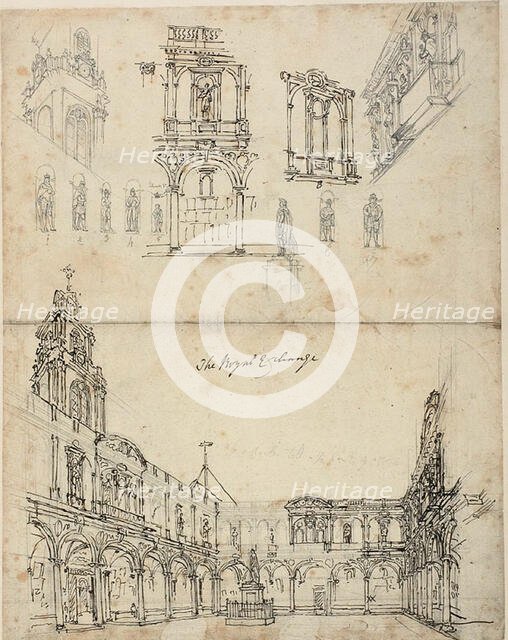 Study for The Royal Exchange, from Microcosm of London, c. 1809. Creator: Augustus Charles Pugin.