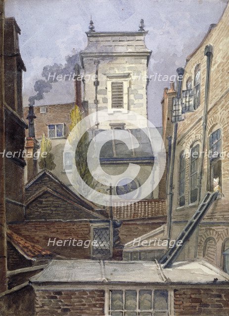 The tower of the Church of St George Botolph Lane, City of London, c1830.           Artist: George Shepheard