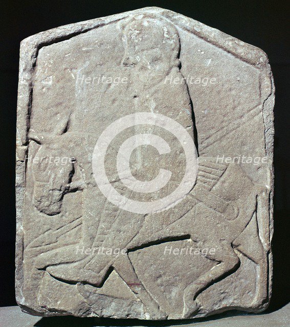 Detail of a Pictish slab showing a horseman with sword and spear, 7th century Artist: Unknown