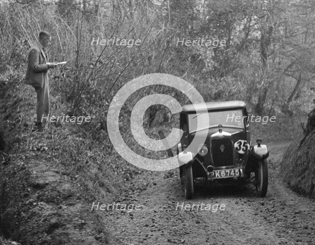 Riley Monaco competing in the JCC Half-Day Trial, 1930. Artist: Bill Brunell.