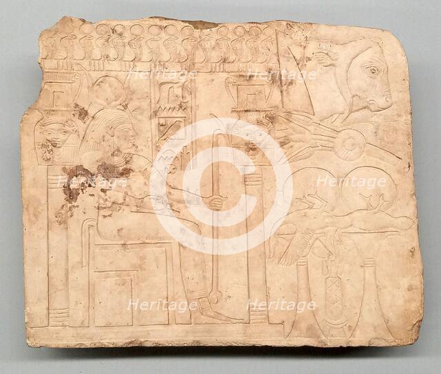 Artist's Trial Piece: Hathor in Shrine, Offerings, Ox Head, Egypt, Late Period, Dynasty 26 (664-525  Creator: Unknown.