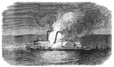 Burning of the American river steamer Isaac Newton on her way from New York to Albany, 1864. Creator: Unknown.