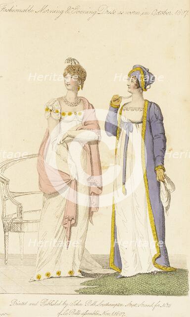 Fashionable Morning & Evening Dress As Worn in October 1807, 1807. Creator: John Bell.