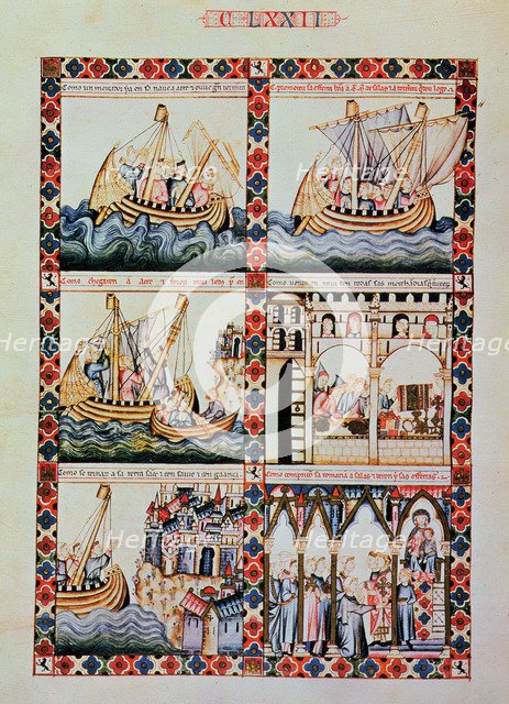 Cantiga CLXXII: 'Como un mercader va en su nave a Acre para vender y comprar mercancías y promete…