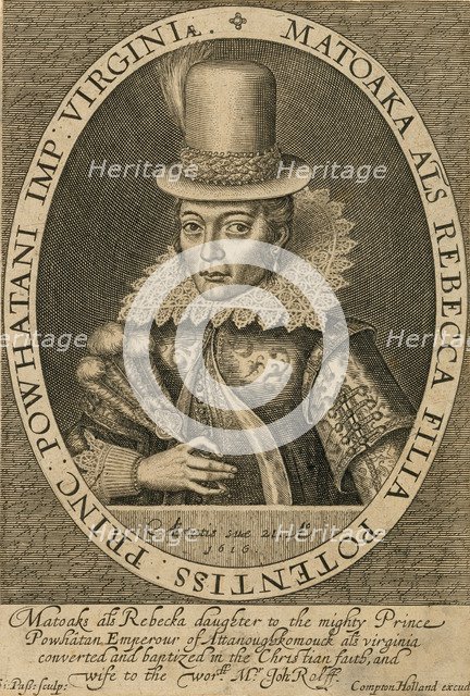 Pocahontas, 1616. Creator: Passe, Simon de (um 1595-1647).