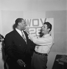 Portrait of Sid Catlett and Freddie Robbins, WOV office, New York, N.Y., ca. June 1947. Creator: William Paul Gottlieb.