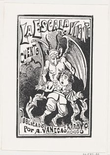 A demon holding a young boy by his shoulders over a group of vultures, illustrati..., ca. 1880-1910. Creator: José Guadalupe Posada.