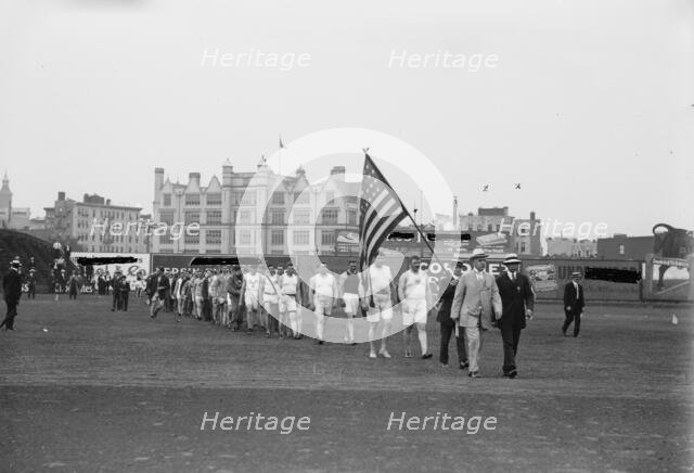 Olympic athletes coming on field, 1912. Creator: Bain News Service.