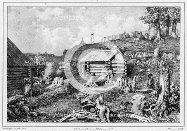 View taken in the Russian colony of Novo-Arkhangelsk (Sitkha island) (northwes..., 19th century. Creators: Friedrich Heinrich Kittlitz, Godefroy Engelmann.