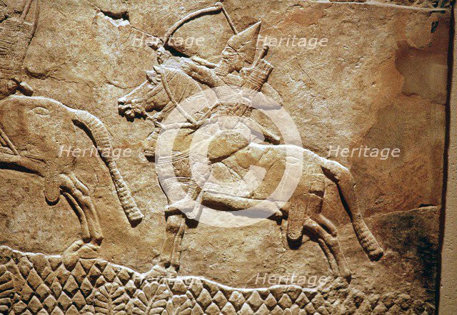 Relief of an Assyrian archer on horseback. Artist: Unknown