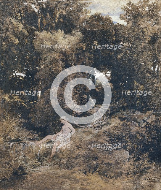 A Nymph at the Fountain (Pan, Chasing a Nymph), 1855. Artist: Böcklin, Arnold (1827-1901)