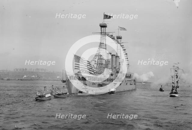 CONNECTICUT U.S.N. saluting MAYFLOWER, 1914. Creator: Bain News Service.