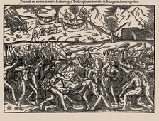 Portrait du combat entre les Sauvages Toüoupinambaoults et Margaias Amériquains. From "Histoire d'un Creator: Bry, Theodor de (1528-1598).