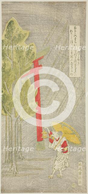 Night Rain at a Shrine, Japan, early 1760s. Creator: Kitao Shigemasa.