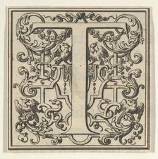 Roman Alphabet letter T with Louis XIV decoration, 18th century. Creator: Bernard Picart.