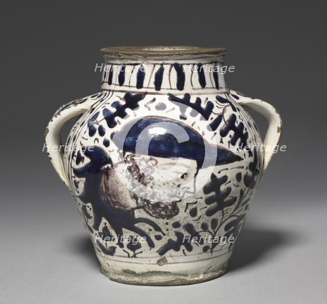 Two-Handled "Oak Leaf" Drug Jar with Male and Female Portraits , 1431. Creator: Giunta di Tugio (Italian, c. 1382-1450), workshop of.