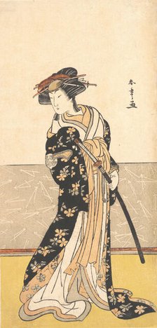 The Actor Nakamura Riko, as a Courtesan with a Sword, ca. 1780. Creator: Shunsho.