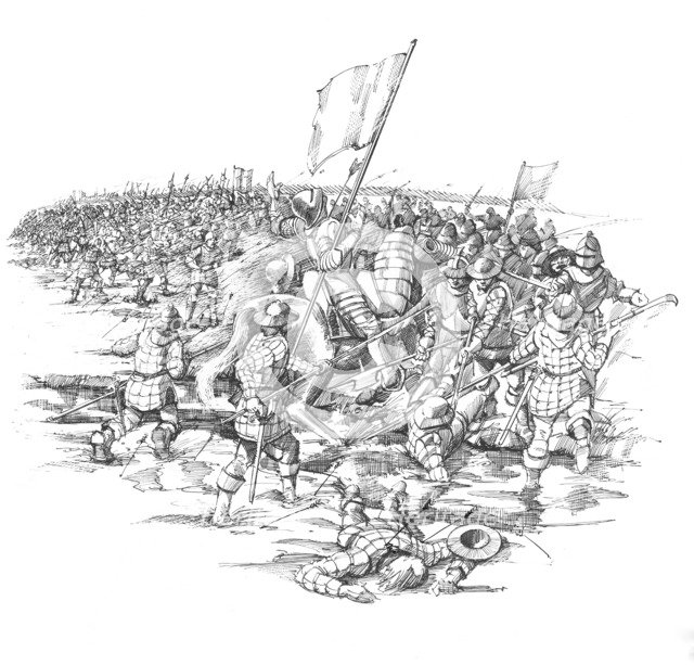 Battle of Blore Heath, Staffordshire, 1459. Artist: Peter Dunn.