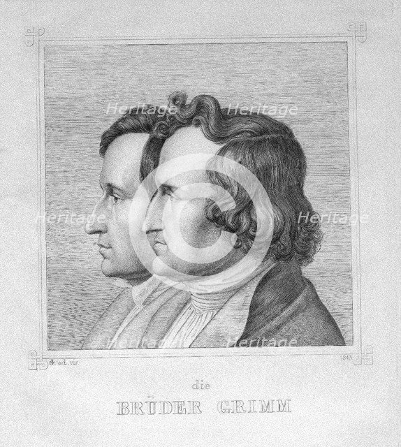 Jacob and Wilhelm Grimm, 1843. Artist: Grimm, Ludwig Emil (1790-1863)