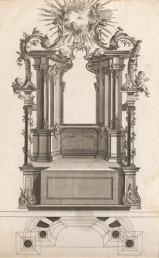 Design for a Monumental Altar, Plate 'o' (?) from 'Unterschiedliche Neu Inv..., Printed ca. 1750-56. Creator: Jacob Gottlieb Thelot.