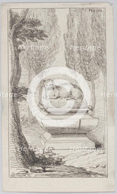 Cat atop a tomb, 1714-52., 1714-52. Creator: Charles-Antoine Coypel.