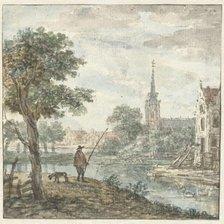 View of a city with an angler in the foreground, c. 1700-c. 1800. Creator: Anon.