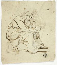 Seated Woman Playing with Child in Her Lap, n.d. Creator: Follower of George Romney (English, 1734-1802).