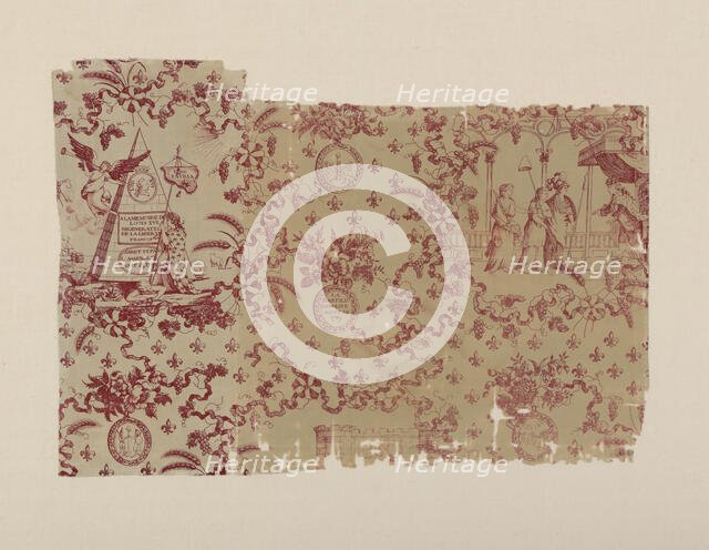 Le Bastille Demolité (Fall of the Bastille) (Furnishing Fabric), England, c. 1790. Creator: Unknown.