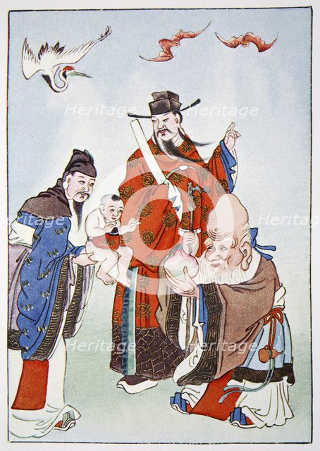 The Gods of Happiness, Office and Longevity, 1922. Artist: Unknown
