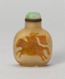 Snuff Bottle with Equestrian Bannerman with Flag, Qing dynasty (1644-1911), 1800-1900. Creator: Unknown.