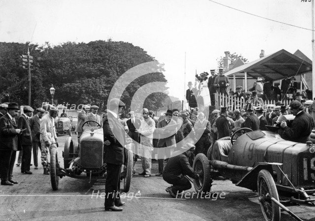 Competitors at the Isle of Man TT, 1914. Artist: Unknown