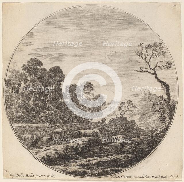 Cows Grazing in a Valley, 1646. Creator: Stefano della Bella.