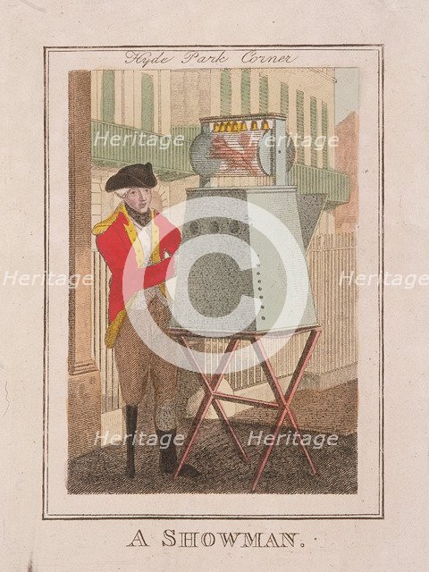 'A Showman', Cries of London, 1804. Artist: Anon