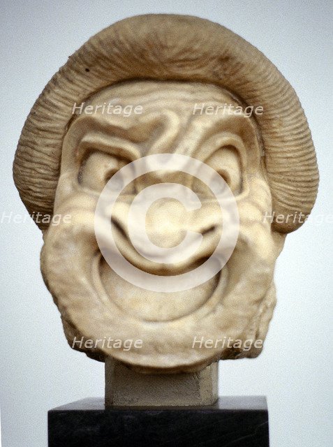 Carving of a mask used in Ancient Greek theatrical comedy, 3rd century BC. Artist: Unknown