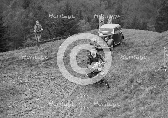 490 cc AJW of GEH Godber-Ford competing in the MCC Edinburgh Trial, Roxburghshire, Scotland, 1938. Artist: Bill Brunell.