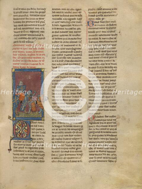 Tristan and Lucan Jousting, about 1320-1340. Creator: Jeanne de Montbaston.