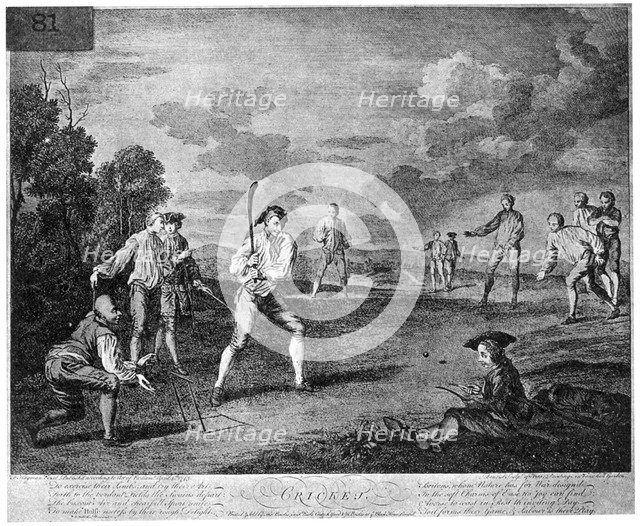 Cricket in 1743 (1912). Artist: Unknown