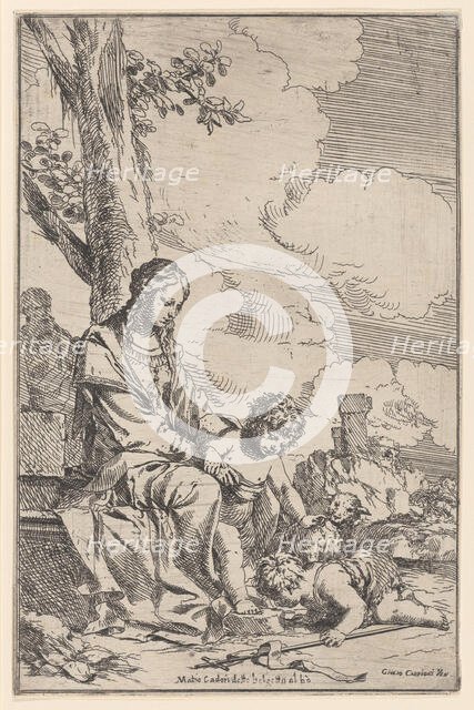 The Holy Family with the infant Saint John kissing Christ's feet, 1640-60. Creator: Giulio Carpioni.