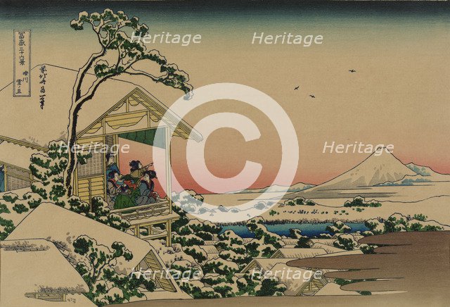 Tea house at Koishikawa. The morning after a snowfall (from a Series "36 Views of Mount Fuji"), 1830