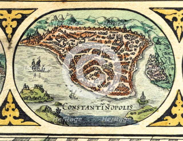 Constantinople, colored engraving from the book 'Le Theatre du monde' or 'Nouvel Atlas', 1645, cr…
