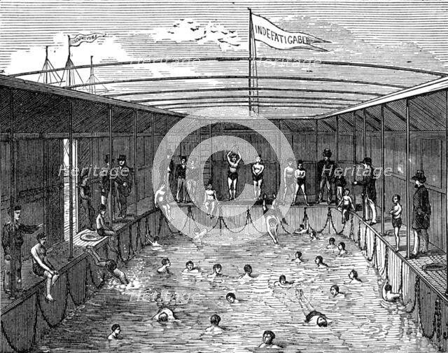 Swimming-bath of the training-ship Indefatigable at Liverpool, 1874. Creator: Unknown.