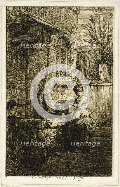 Woman at a Well, 1842. Creator: Charles Emile Jacque.