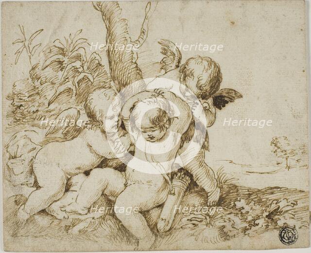 Two Putti Blindfolding a Third, n.d. Creator: Unknown.