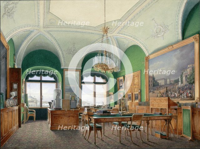 Interiors of the Winter Palace. The Large Study of Emperor Nicholas I, 1860s. Artist: Hau, Eduard (1807-1887)