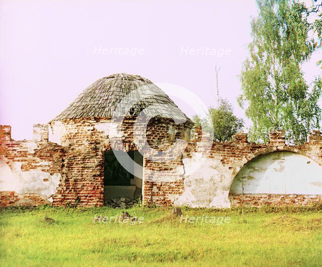 Turret in an old church wall. Six versts from the city of Polotsk, 1912. Creator: Sergey Mikhaylovich Prokudin-Gorsky.