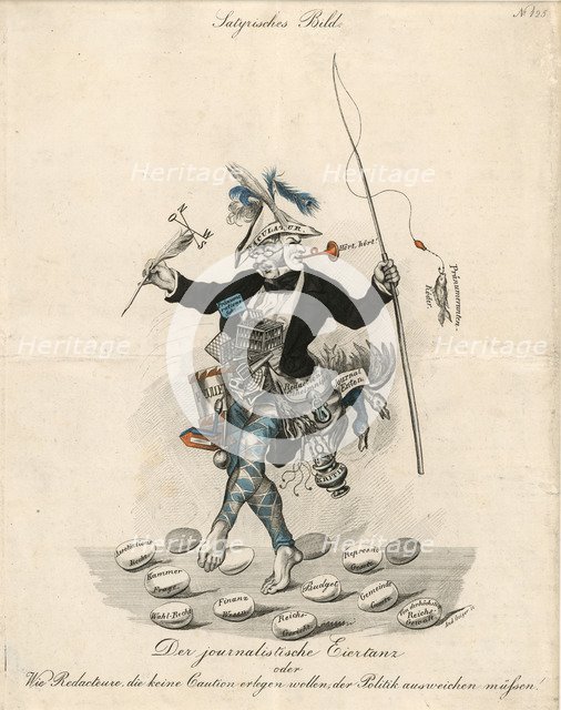 The journalistic egg dance, c. 1840.