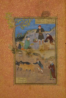 Shaikh Mahneh and the Villager, Folio 49r from a Mantiq al-tair (Language of the Birds), 1487. Creator: Unknown.