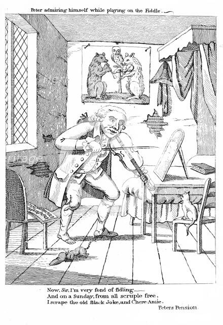 Peter admiring himself while playing n the Fiddle, 1788.  Creator: Unknown.